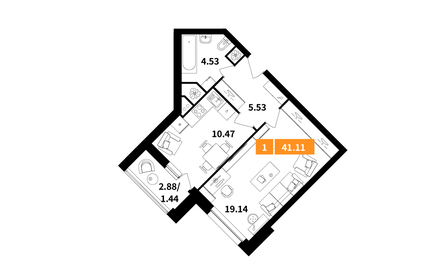 Квартира 41,1 м², 1-комнатная - изображение 1