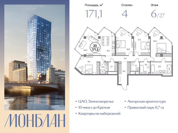 129,2 м², 3-комнатная квартира 116 021 600 ₽ - изображение 39