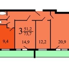 Квартира 68 м², 3-комнатная - изображение 1