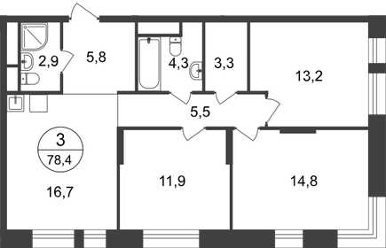 Квартира 78,4 м², 3-комнатная - изображение 1