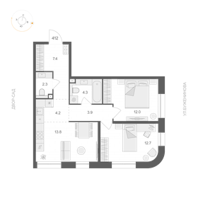 Квартира 60,6 м², 2-комнатная - изображение 1