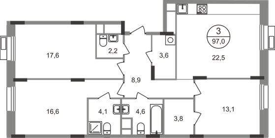 Квартира 97 м², 3-комнатная - изображение 1