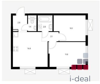 Квартира 45,3 м², 1-комнатная - изображение 1