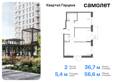 Квартира 56,6 м², 2-комнатная - изображение 1