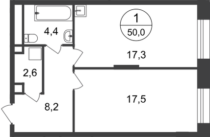 Квартира 50 м², 1-комнатная - изображение 1