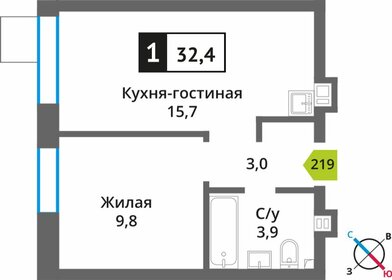 Квартира 32,4 м², 1-комнатная - изображение 1