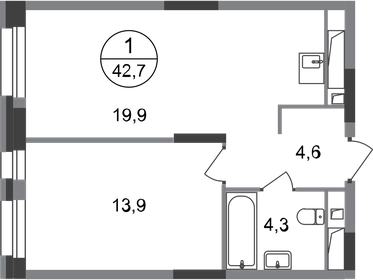 Квартира 42,7 м², 1-комнатная - изображение 1