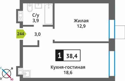 Квартира 38,4 м², 1-комнатная - изображение 1