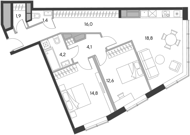 116,6 м², апартаменты-студия 61 798 000 ₽ - изображение 124