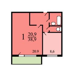 Квартира 39 м², 1-комнатная - изображение 2