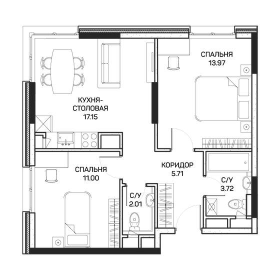 61 м², 3-комнатная квартира 12 500 000 ₽ - изображение 64