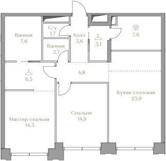 74,4 м², 3-комнатная квартира 49 000 000 ₽ - изображение 112