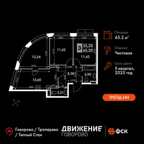 Квартира 65,2 м², 3-комнатные - изображение 1