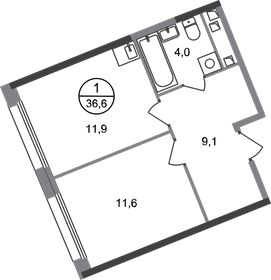 Квартира 36,6 м², 1-комнатная - изображение 1