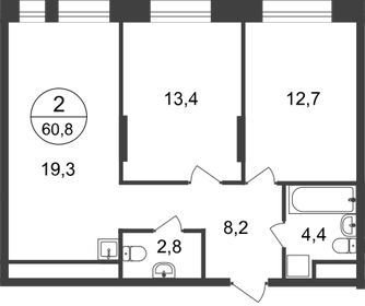 Квартира 60,8 м², 2-комнатная - изображение 1