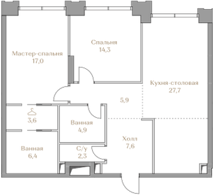 Квартира 89,7 м², 2-комнатная - изображение 1