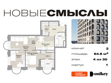 Квартира 64,8 м², 2-комнатная - изображение 1