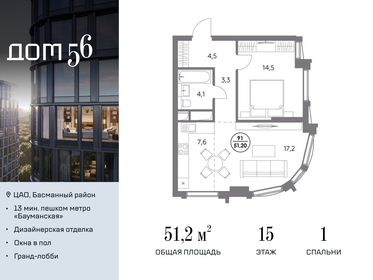 Квартира 51,2 м², 1-комнатная - изображение 1