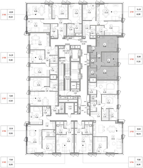 56 м², 3-комнатная квартира 16 900 000 ₽ - изображение 112