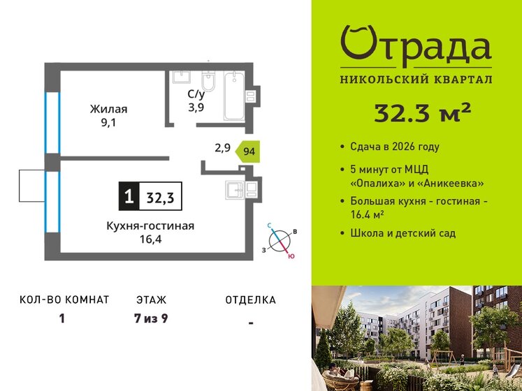 32,5 м², 1-комнатная квартира 5 679 253 ₽ - изображение 23