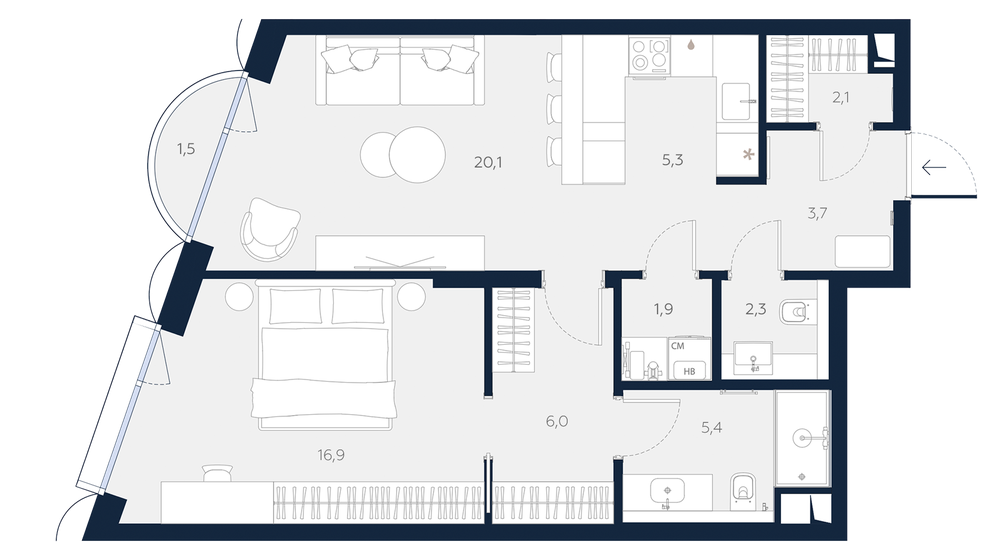 68 м², 1-комнатные апартаменты 44 907 224 ₽ - изображение 10