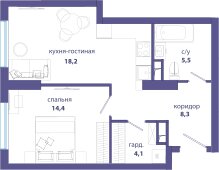 Квартира 50,5 м², 1-комнатная - изображение 1