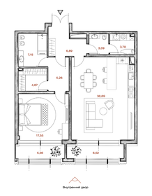 Квартира 93,2 м², 1-комнатная - изображение 1