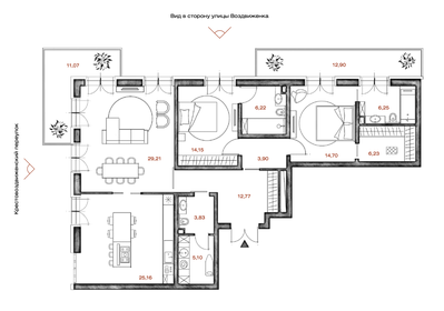 Квартира 134,7 м², 2-комнатная - изображение 1