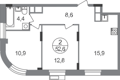 Квартира 52,6 м², 2-комнатная - изображение 1