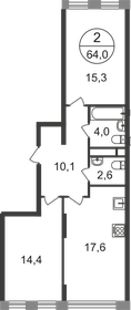 Квартира 64 м², 2-комнатная - изображение 1