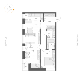 Квартира 66,8 м², 2-комнатная - изображение 1