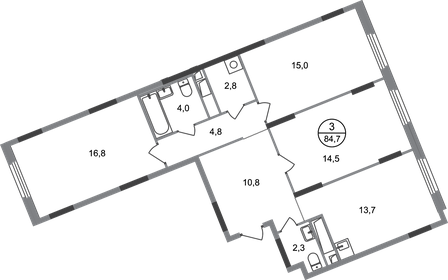 Квартира 84,7 м², 3-комнатная - изображение 1