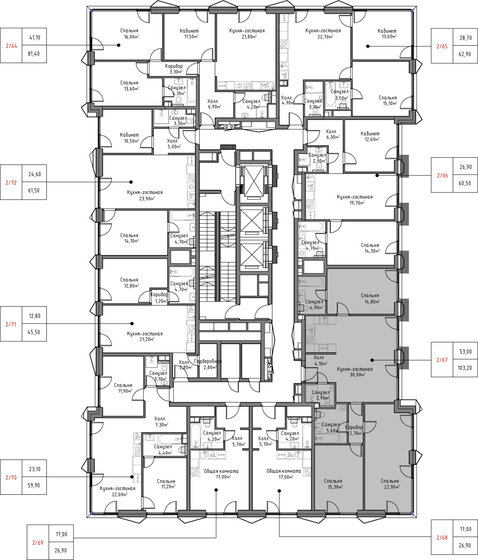 93,7 м², 3-комнатная квартира 43 500 000 ₽ - изображение 182