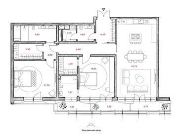 Квартира 140,5 м², 2-комнатная - изображение 1