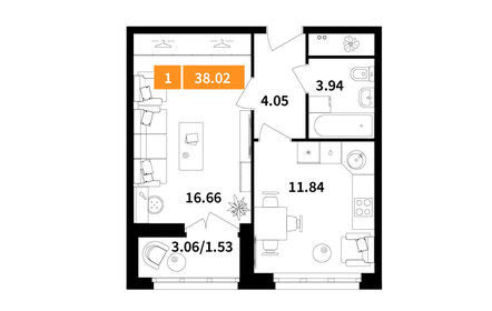 Квартира 38 м², 1-комнатная - изображение 1