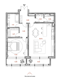 Квартира 93,1 м², 1-комнатная - изображение 1