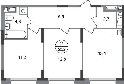 Квартира 53,2 м², 2-комнатная - изображение 1