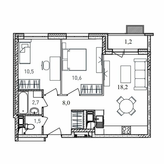 53,5 м², 2-комнатная квартира 10 539 500 ₽ - изображение 14