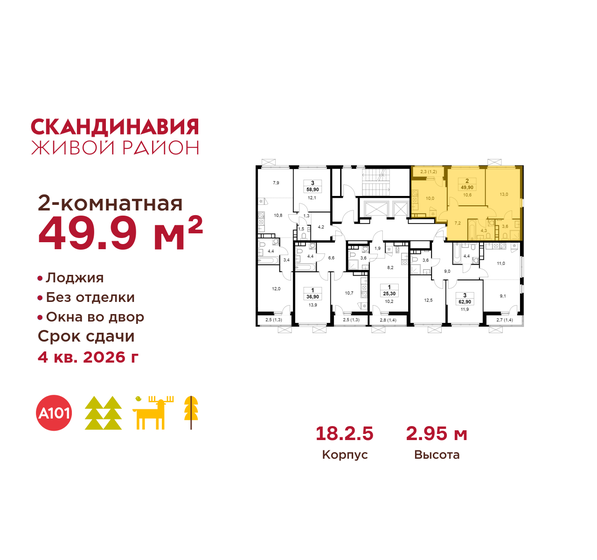 50 м², 2-комнатная квартира 13 351 412 ₽ - изображение 48