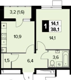 Квартира 38,1 м², 1-комнатная - изображение 1