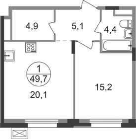 Квартира 49,7 м², 1-комнатная - изображение 1