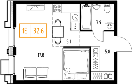 Квартира 32,6 м², 1-комнатная - изображение 2