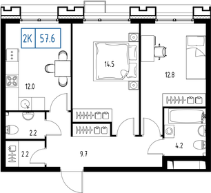 Квартира 57,6 м², 2-комнатная - изображение 2