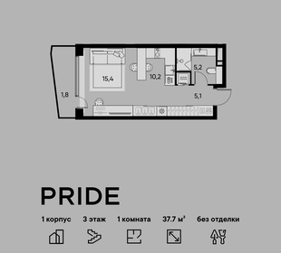 Квартира 37,7 м², 1-комнатная - изображение 1