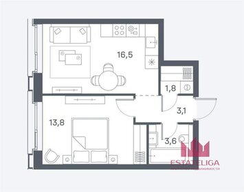 Квартира 38,8 м², 1-комнатная - изображение 1