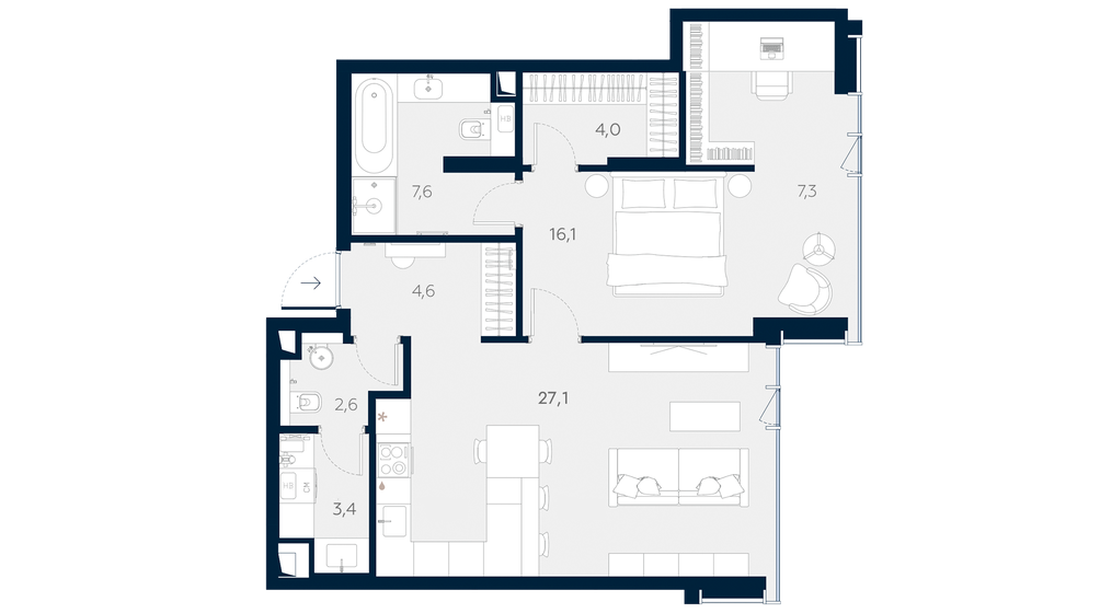 68 м², 1-комнатные апартаменты 44 907 224 ₽ - изображение 12