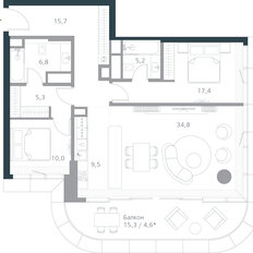 Квартира 109,3 м², 3-комнатная - изображение 2