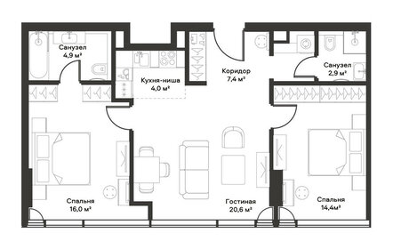 Квартира 70,5 м², 2-комнатная - изображение 2