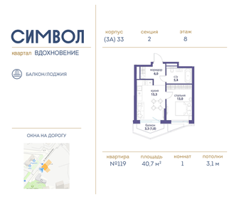 Квартира 40,7 м², 1-комнатная - изображение 1