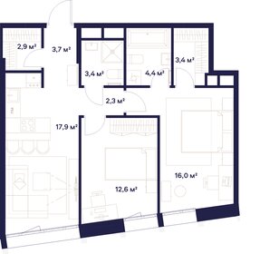 Квартира 66,6 м², 2-комнатная - изображение 1